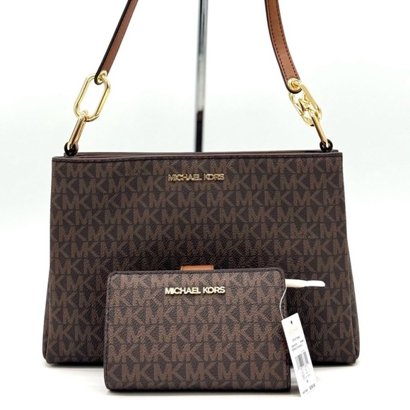 Michael Kors Trisha Triple Compartment Crossbody Bag & Bifold Zip Chain Wallet - Picture 1 of 13